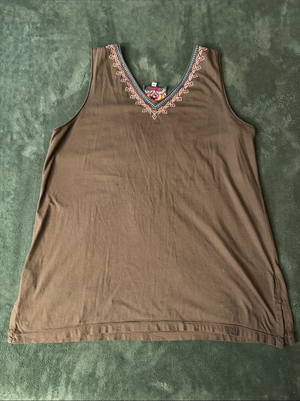Johnny Was Brown Tank Top with Pink, Red & Yellow Floral Embroidery - Picture 4 of 5